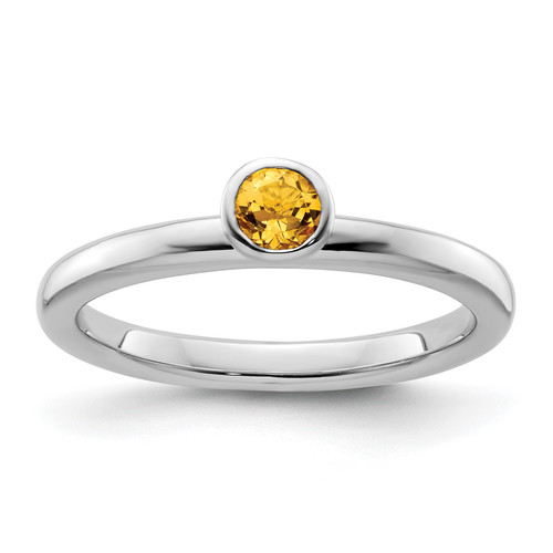 Lex & Lu Sterling Silver Stackable Expressions High 4mm Round Citrine Ring LAL10789 - Lex & Lu