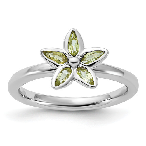 Lex & Lu Sterling Silver Stackable Expressions Peridot Flower Ring LAL10927 - Lex & Lu