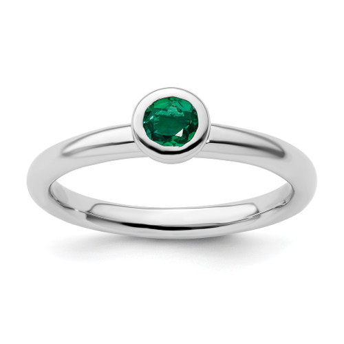 Lex & Lu Sterling Silver Stackable Expressions Low 4mm Round Cr. Emerald Ring LAL10981 - Lex & Lu