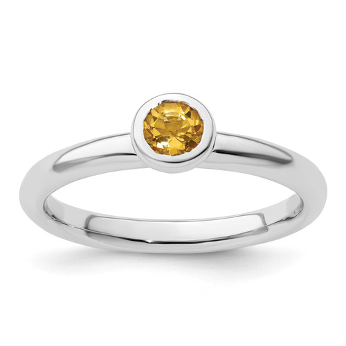 Lex & Lu Sterling Silver Stackable Expressions Low 4mm Round Citrine Ring LAL11017 - Lex & Lu