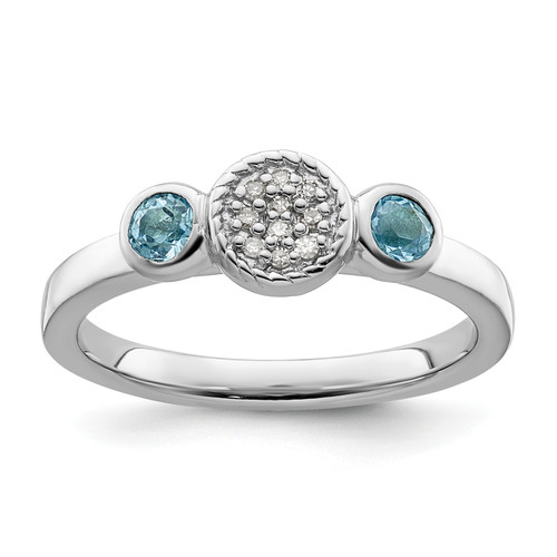 Lex & Lu Sterling Silver Stackable Expressions Dbl Round Blue Topaz & Dia. Ring LAL11167 - Lex & Lu