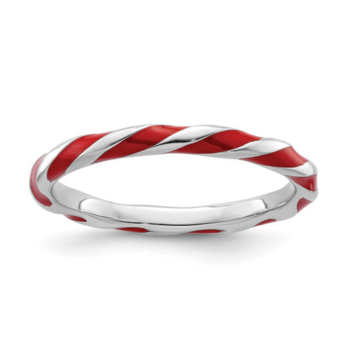 Lex & Lu Sterling Silver Stackable Expressions Twisted Red Enameled Ring LAL11263 - Lex & Lu