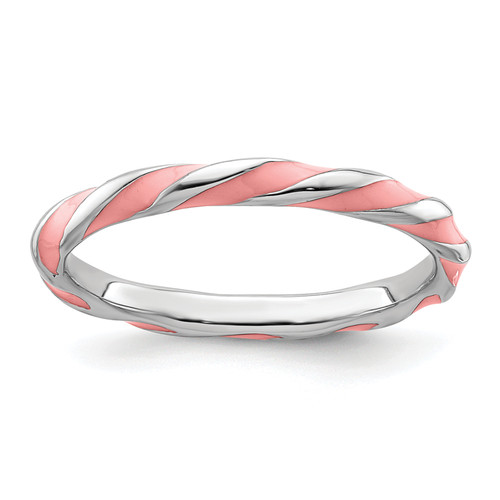 Lex & Lu Sterling Silver Stackable Expressions Twisted Pink Enameled Ring LAL11311 - Lex & Lu