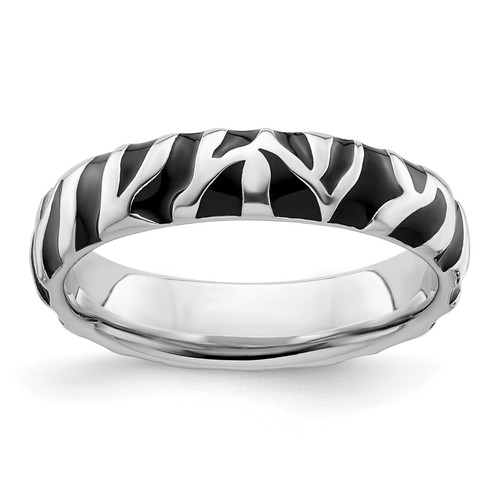 Lex & Lu Sterling Silver Stackable Expressions Polished Enameled Animal Print Ring LAL11467 - Lex & Lu