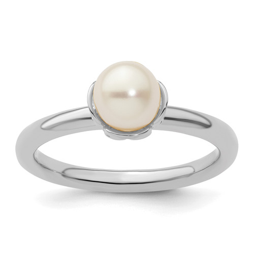 Lex & Lu Sterling Silver Stack Exp. Polished White FW Cultured Pearl Ring LAL11617 - Lex & Lu
