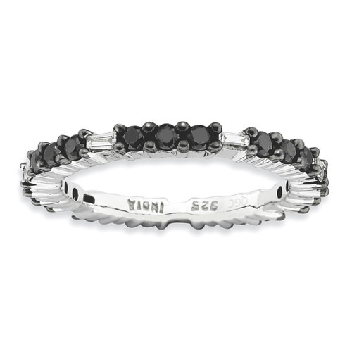 Lex & Lu Sterling Silver Stackable Expressions Polished Black Diamond Ring LAL11755 - Lex & Lu