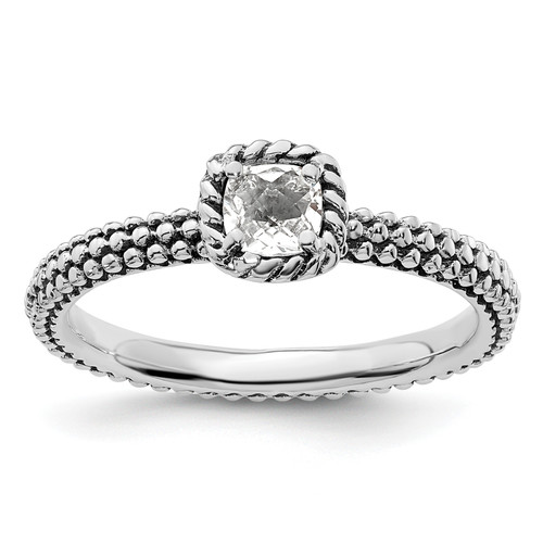 Lex & Lu Sterling Silver Stackable Expressions Checker-cut White Topaz Antiqued Ring LAL12235 - Lex & Lu