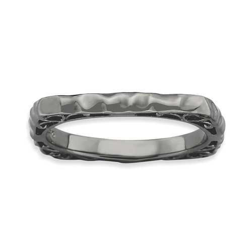 Lex & Lu Sterling Silver Stackable Expressions Polished Black-plate Square Ring LAL12301 - Lex & Lu