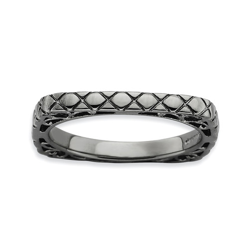 Lex & Lu Sterling Silver Stackable Expressions Polished Black-plate Square Ring LAL12397 - Lex & Lu