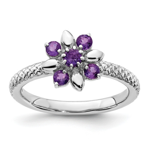 Lex & Lu Sterling Silver Stackable Expressions Amethyst Ring LAL12439 - Lex & Lu