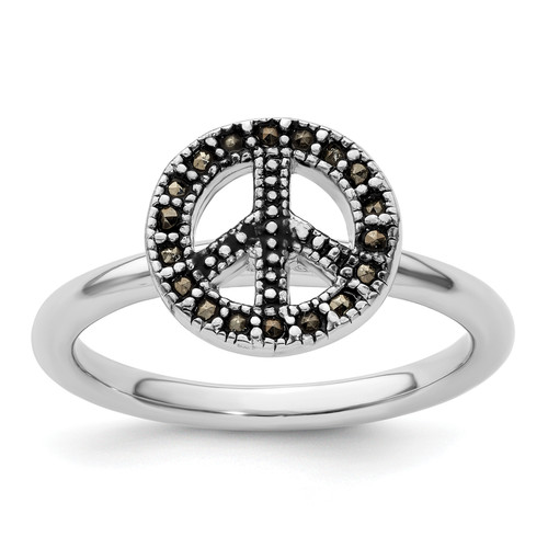 Lex & Lu Sterling Silver Stackable Expressions Marcasite Peace Sign Ring LAL12535 - Lex & Lu