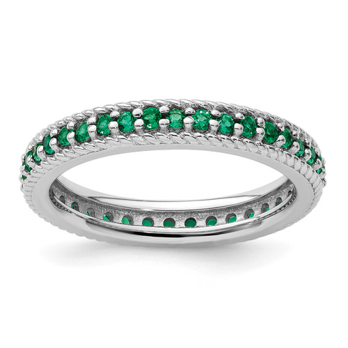 Lex & Lu Sterling Silver Stackable Expressions Polished Cr. Emerald Eternity Ring LAL12811 - Lex & Lu