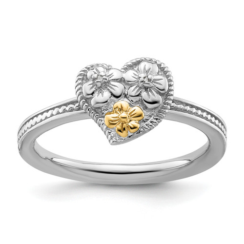 Lex & Lu Sterling Silver w/14k Gold Stackable Expressions Diamond Heart Ring LAL12967 - Lex & Lu