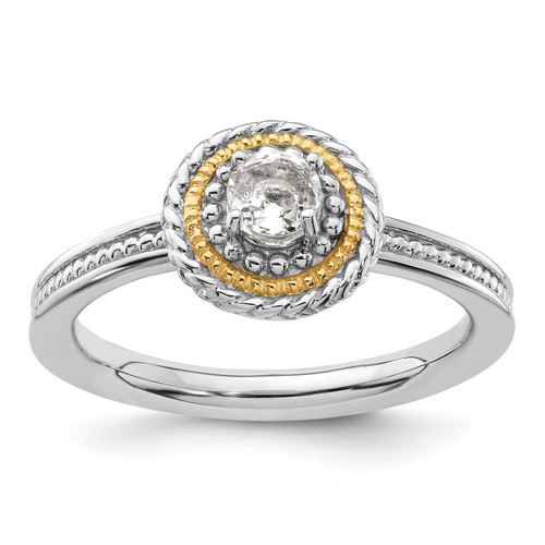 Lex & Lu Sterling Silver w/14k Gold Stackable Expressions White Topaz Ring LAL13003 - Lex & Lu