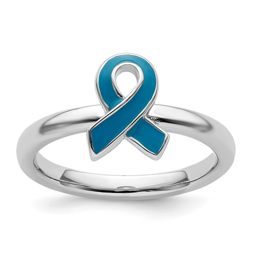 Lex & Lu Sterling Silver Stackable Expressions Blue Enameled Awareness Ribbon Ring LAL13135 - Lex & Lu