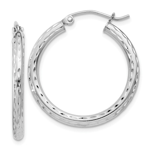 Lex & Lu Sterling Silver w/Rhodium 2.25mm D/C Hoop Earrings LAL22725 - Lex & Lu