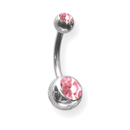 Lex & Lu Steel Int Thrd Belly Ring 14 Gauge 3/8" Long 5x8mm Pink Gem-Lex & Lu