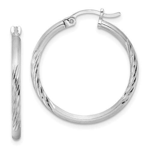 Lex & Lu Sterling Silver w/Rhodium 2mm Satin & D/C Hoop Earrings LAL23162 - Lex & Lu