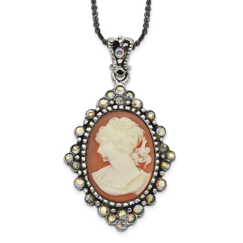 Lex & Lu Sterling Silver Crystal Cameo Pendant w/16 Chain 16'' LAL23264 - Lex & Lu