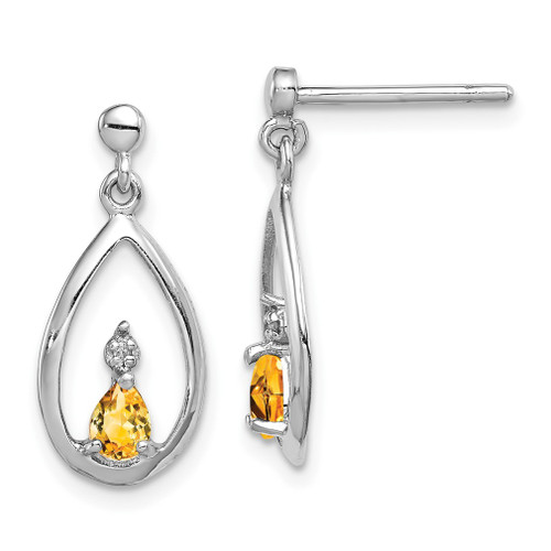 Lex & Lu Sterling Silver w/Rhodium Pear Citrine & Diamond Post Earrings LAL23433 - Lex & Lu