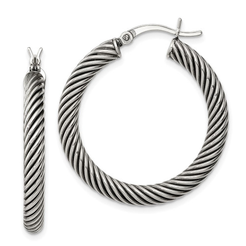 Lex & Lu Sterling Silver Antiqued Open Twist Hoop Earrings LAL23545 - Lex & Lu