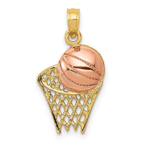 Lex & Lu 10k Two-tone Gold Basketball Hoop with Ball Pendant - Lex & Lu