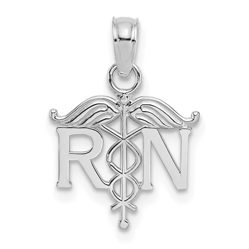 Lex & Lu 10k White Gold Registered Nurse Pendant - Lex & Lu