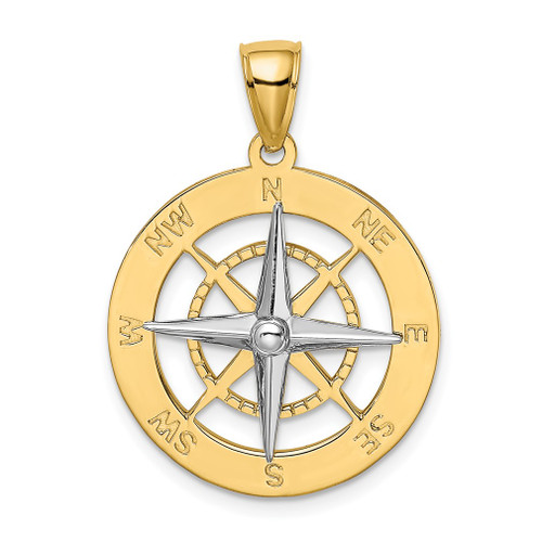 Lex & Lu 10k Yellow Gold w/Rhodium Nautical Compass White Needle Charm 10K9017 - Lex & Lu