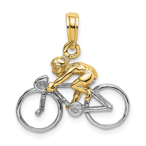 Lex & Lu 10k Yellow Gold w/Rhodium 3D Bicycle with Rider Charm - Lex & Lu