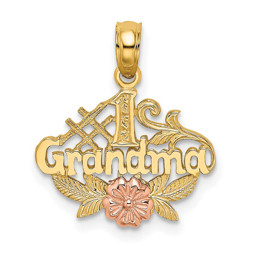 Lex & Lu 10k Two-tone Gold #1 GRANDMA w/Flower Charm - Lex & Lu