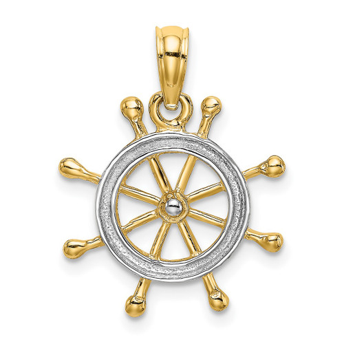 Lex & Lu 10k Yellow Gold w/Rhodium Ship Wheel Pendant - Lex & Lu