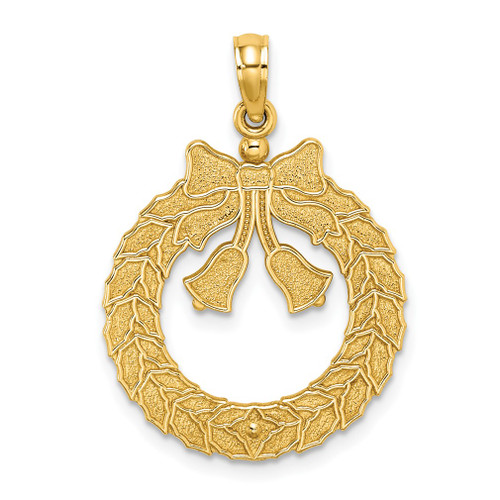 Lex & Lu 14k Yellow Gold Satin and Polished Christmas Wreath Charm - Lex & Lu