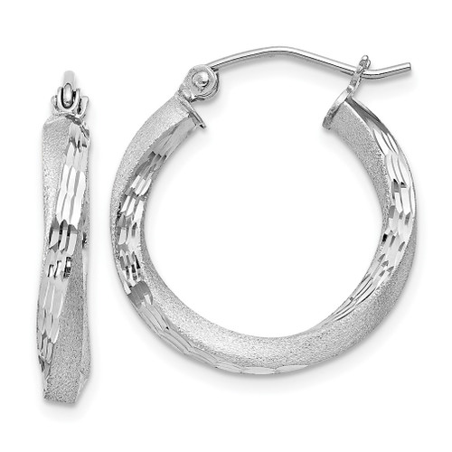 Lex & Lu Sterling Silver w/Rhodium Satin Finished D/C Twisted Hoop Earrings LAL23661 - Lex & Lu