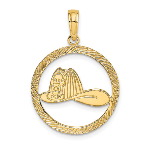 Lex & Lu 14k Yellow Gold Fireman Helmet in Disk Charm - Lex & Lu