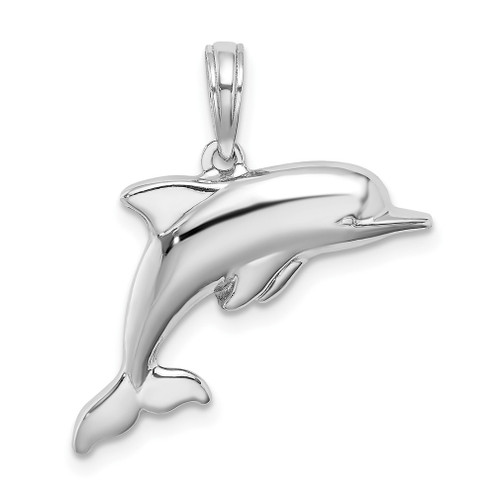 Lex & Lu 14k White Gold 3D Puffed Dolphin Charm - Lex & Lu