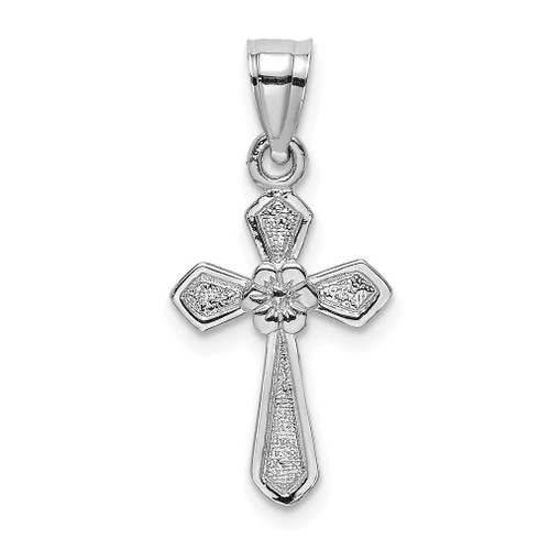 Lex & Lu 14k White Gold Small Cross w/Flower Pendant - Lex & Lu