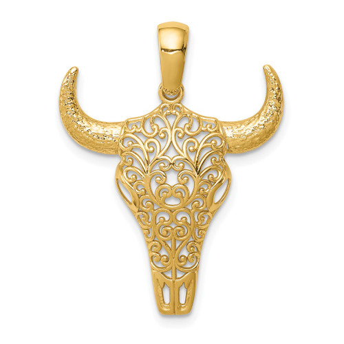 Lex & Lu 14k Yellow Gold Filigree Steer Skull Pendant - Lex & Lu