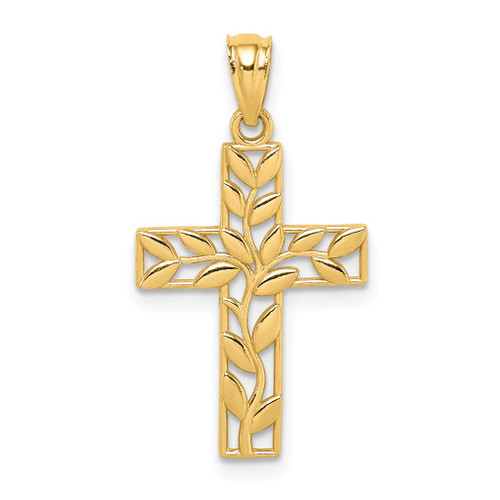 Lex & Lu 14k Yellow Gold Leaf Cross Pendant - Lex & Lu