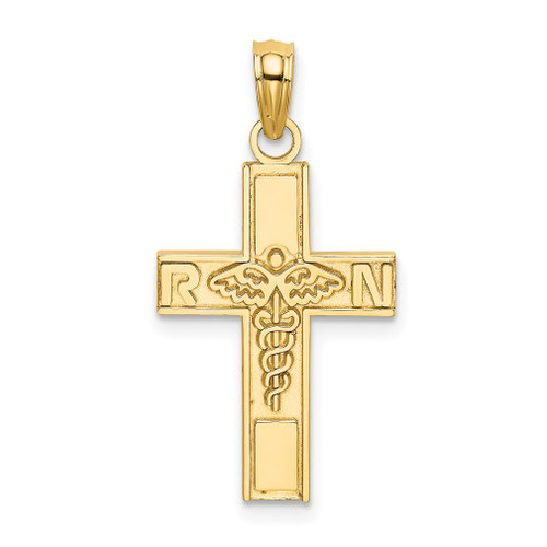 Lex & Lu 14k Yellow Gold RN and Caduceus Cross Charm - Lex & Lu