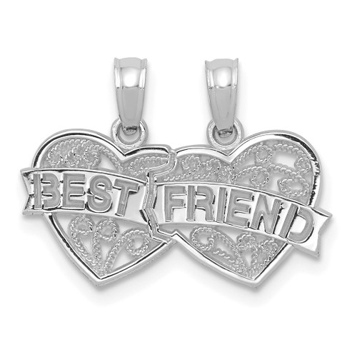 Lex & Lu 14k White Gold Best Friend Breakable Double Hearts Pendant - Lex & Lu