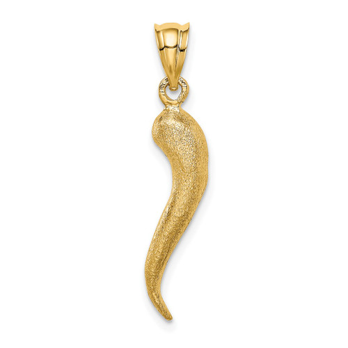 Lex & Lu 14k Yellow Gold Brushed 3D Italian Horn Pendant - Lex & Lu