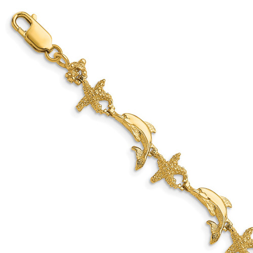 Lex & Lu 14k Yellow Gold Dolphin and Starfish Bracelet - Lex & Lu