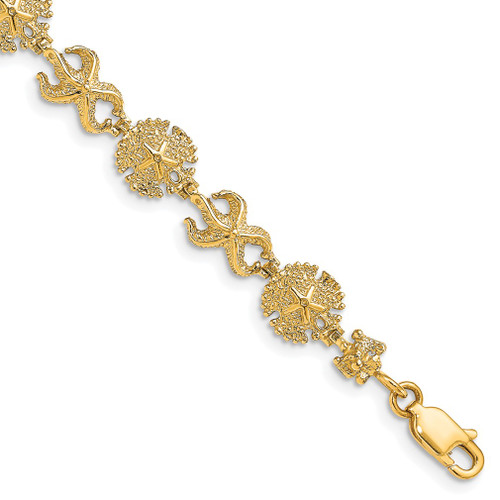 Lex & Lu 14k Yellow Gold Starfish and Sand Dolloar Bracelet - Lex & Lu