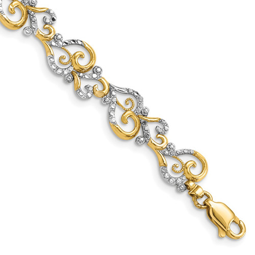 Lex & Lu 14k Yellow Gold w/Rhodium and D/C Fancy Heart Link Bracelet - Lex & Lu