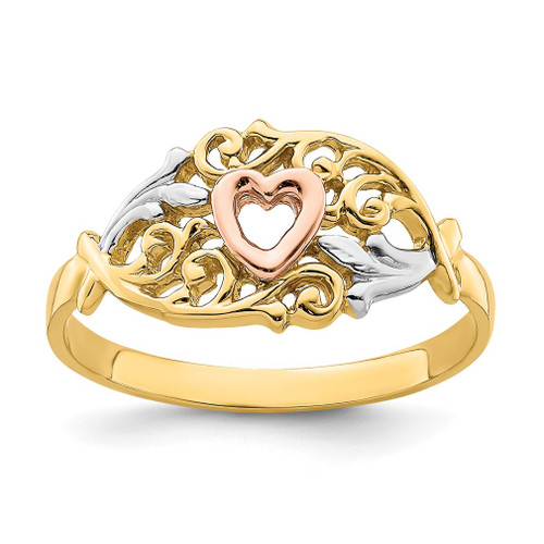Lex & Lu 14k Yellow and Rose Gold w/Rhodium Heart Ring Size 6 - Lex & Lu