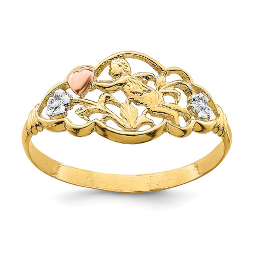 Lex & Lu 14k Yellow and Rose Gold w/Rhodium Angel Ring Size 6 - Lex & Lu