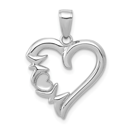 Lex & Lu 14k White Gold Heart w/Mom On Left Side Charm - Lex & Lu