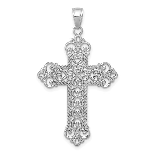 Lex & Lu 14k White Gold Polished Large Rope Frame Filigree Cross Pendant - Lex & Lu