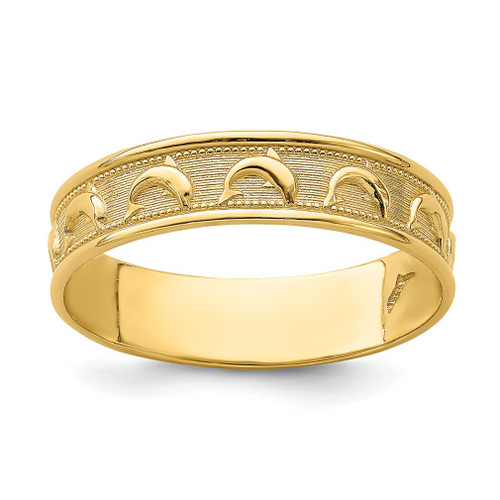 Lex & Lu 14k Gold Polished and Textured Dolphin Engraved Thumb Ring Size 8 - Lex & Lu