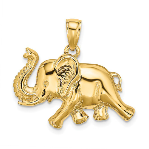Lex & Lu 14k Yellow Gold 2D Elephant Running w/Raised Trunk Charm - Lex & Lu